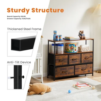 JHK Shoe Cabinet Dresser With 5 Fabric Drawers Toy Storage TV Stand Multilayer Shoe Rack Space Saving Cabinet Of Home Furniture 2