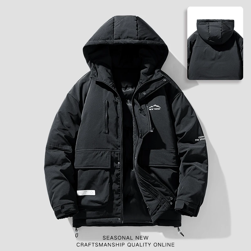 High Street  Men's Winter Tooling Outdoor Hooded Jacket Parkas Cotton-Padded Jacket Unisex Thick Warm Harajuku Fashion Brand