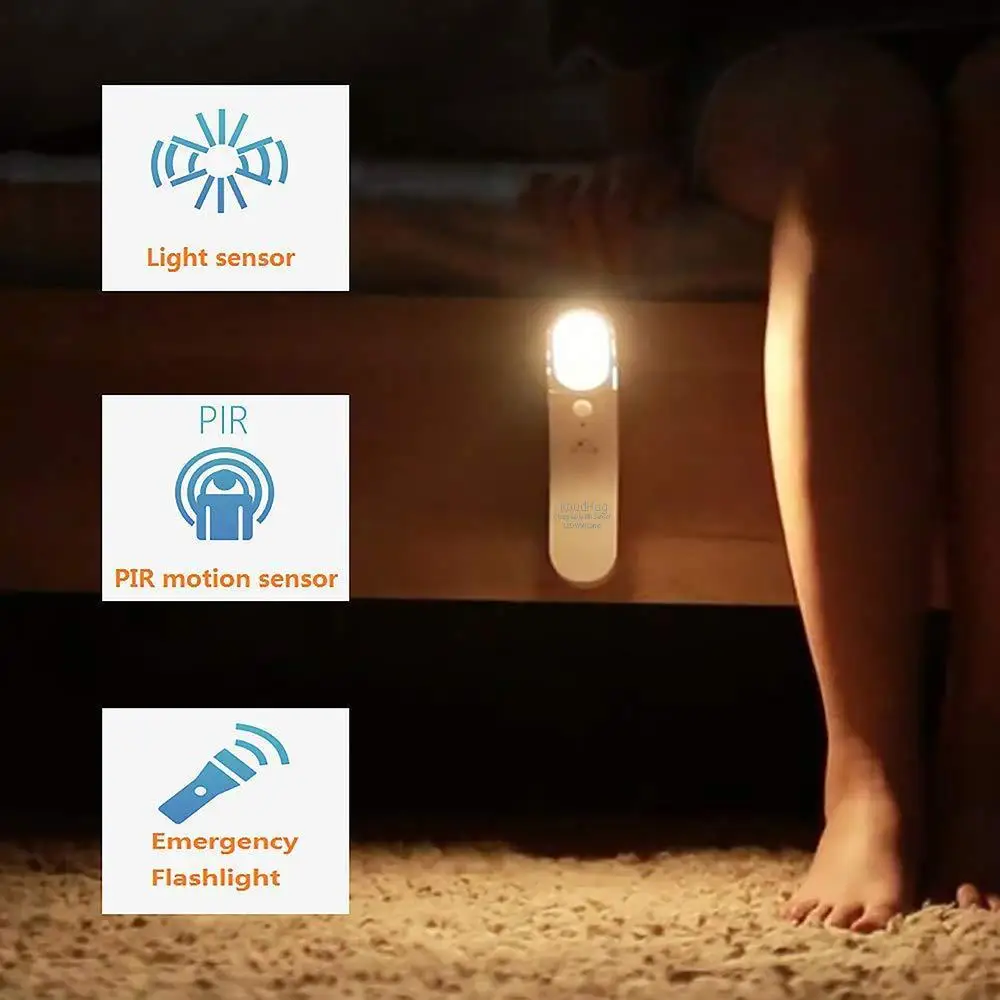

Chargeable Battery Wireless Rotation Under-cabinet Operated Super Bright PIR Motion Sensor LED Night Light