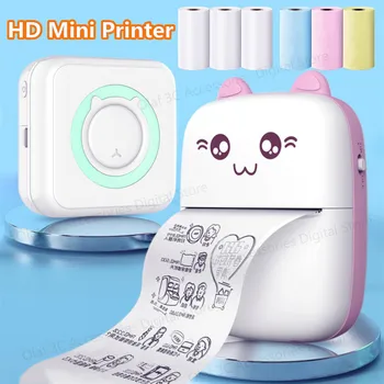 Meow 미니 열전사 라벨 프린터, 휴대용 무선 프린터, 잉크 없이 사용 가능한 스티커 용지, 200dpi 안드로이드 IOS 57mm