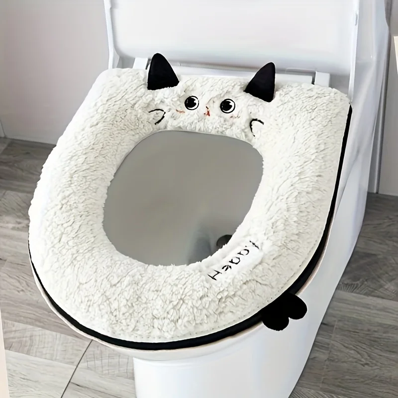 Cute Cat-Themed Toilet Seat Cover - Zipper Design, Universal Fit for Standard Toilets, Soft & Durable, Ideal for Home Use