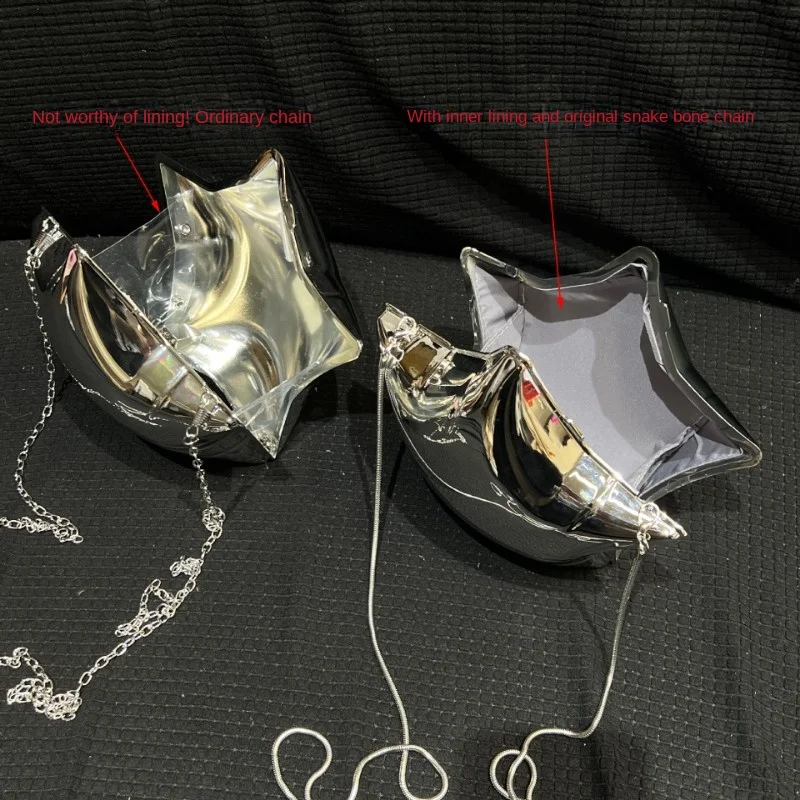 Srebrna akrylowa błyszcząca Mini torebka z pentagramem mała słodka wykwintne pudełko łańcuszkowa mała torebka do noszenia przez ramię