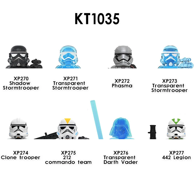 

KT1035 Building Blocks 8pcs/set Phasma Clone Trooper Brick Transparent Darth Vader XP275 Figure 442 Legion mini Assembly Toys