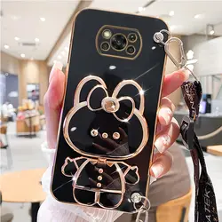 Mirror Crossbody Lanyard Phone Holder Case with Stand and Strap Cover for Poco X2 (Black-YLGSJMTZ)