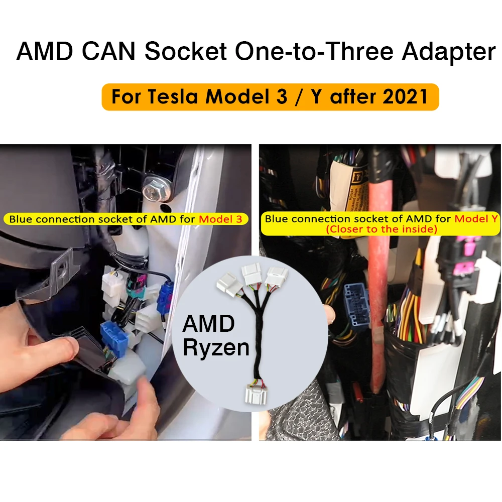 AMD CAN Socket One-to-Three Plug Adapter For Tesla Model 3 Model Y after 2021