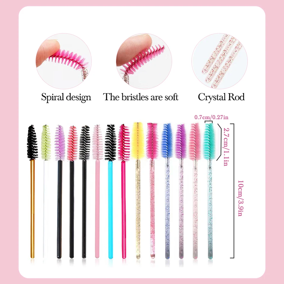 Crystal Eyelash Brush 50 Pcs Boxed Makeup Brushes Disposable Mascara Wands Applicator Eyebrow Spoolies for Eye Lash Extension