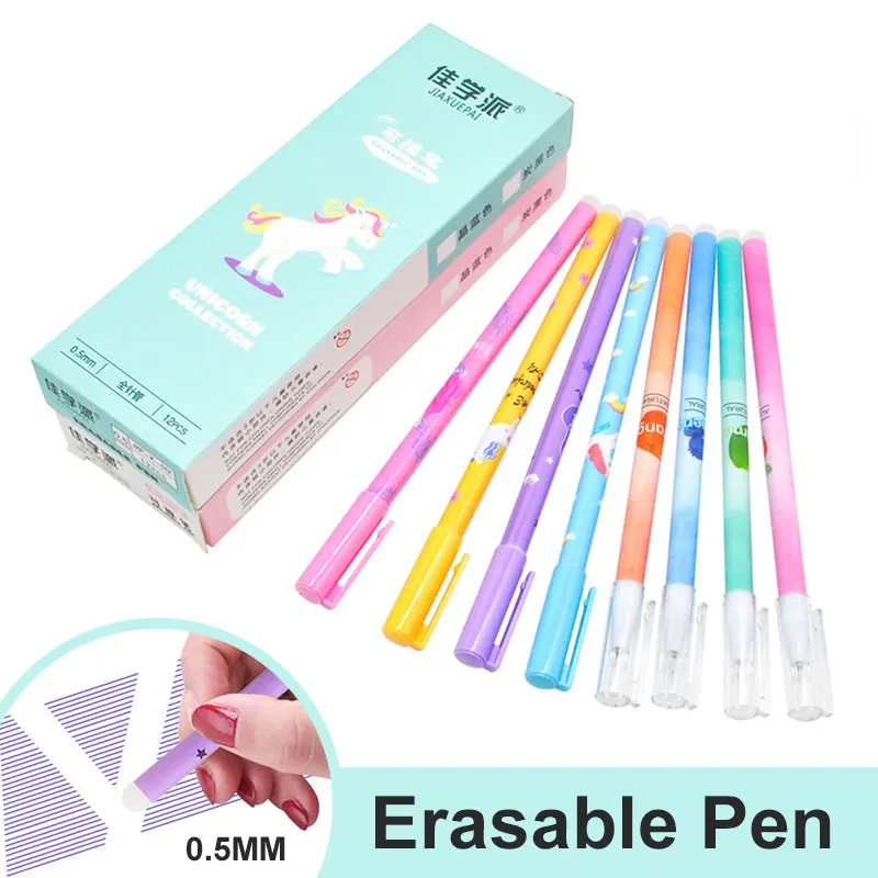 12pcs/box Kawaii Fruit Zodiac Unicorn Erasable Pen 0.5mm Blue Black Refills Washable Handle for School Office Stationery пуф детский unicorn blue