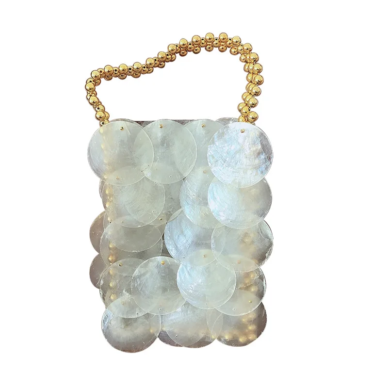 Fairy Shell Bag Natural Fritillary Piece Bag Sequin Hand Weaving Beaded Handbag Crossbody Phone Ladies Party Elegant