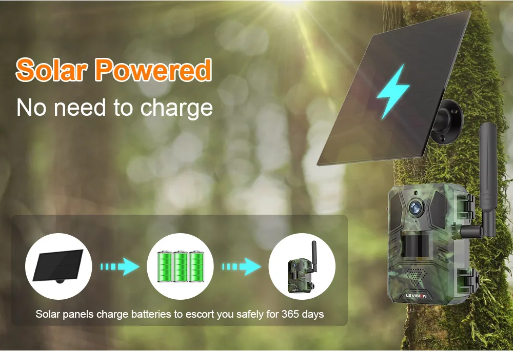 2K 4G LTE Cellular Trail Camera Outdoor Solar Hunting Camera PIR Detection Night