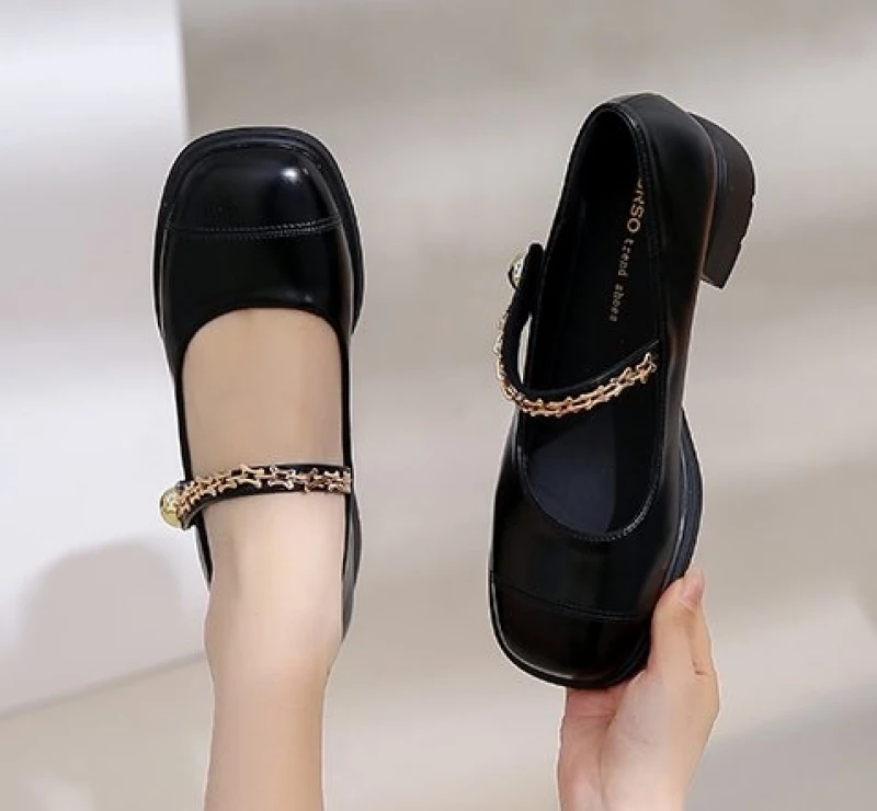 2024 Spring Single Shoes Simple Style New Flat French Beautiful Elegant Women Square Head Mary Jane Women's Shoes Fashion