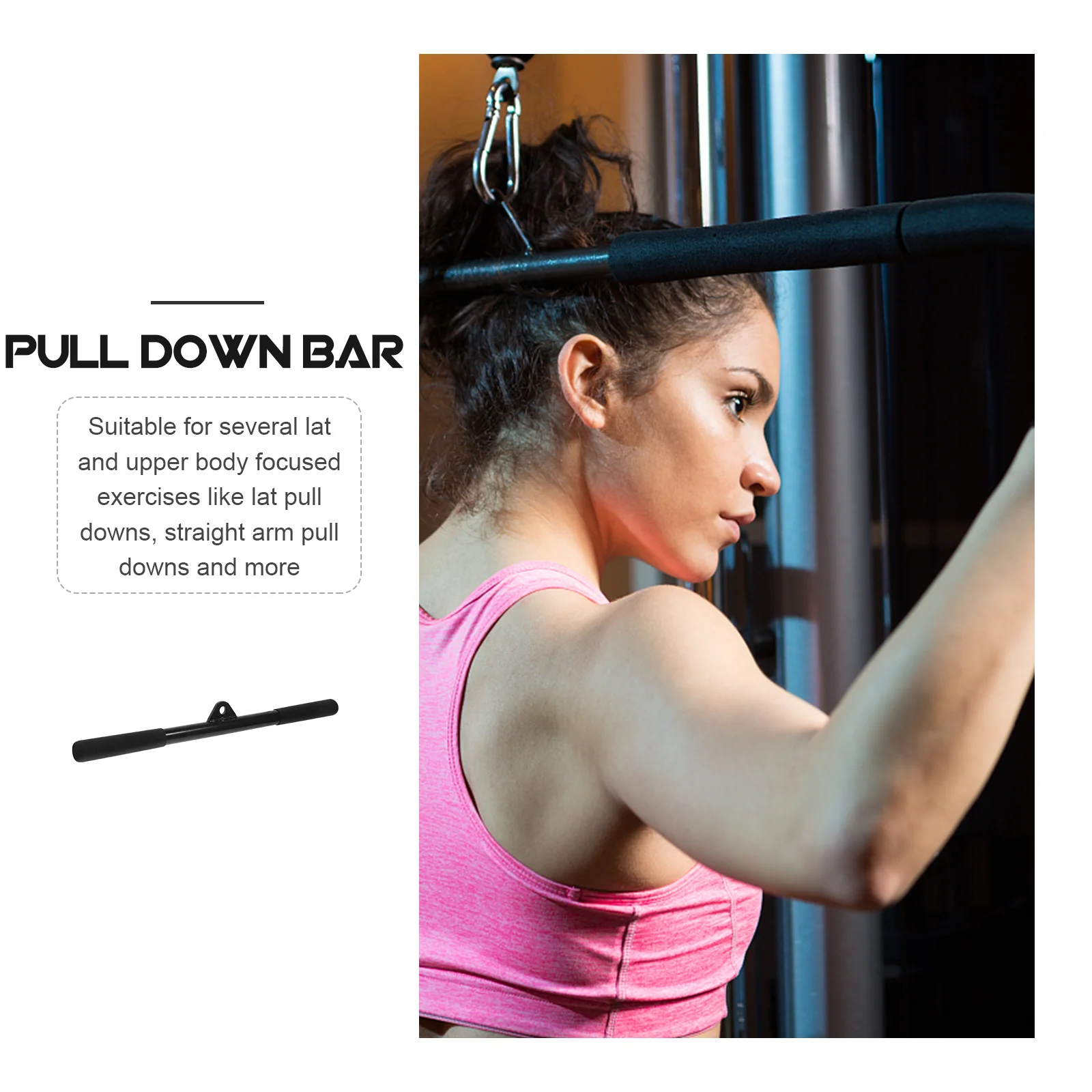Lat Pull down Bar Back Rod Training Handle Fitness Women Steel Triceps Trainer Man