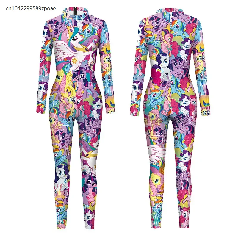 

2024 Female Rainbow Unicorn Print Sexy Bodysuits Women Back Zipper Party Slim Jumpsuits New Skinny Long Rompers