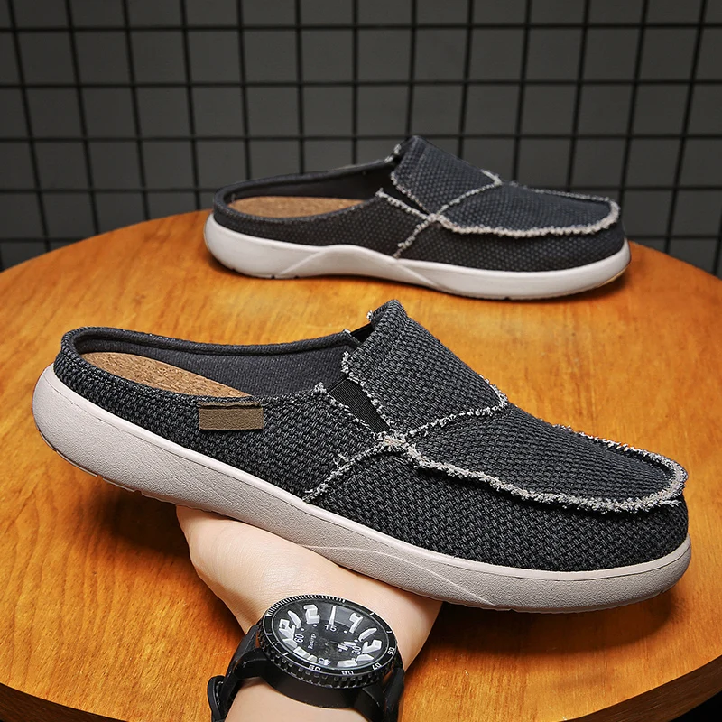 Canvas Slip Op Halve Schoenen Voor Heren 2022 Casual Slippers Voor Zomer Gratis Verzending Ademend Lichtgewicht Big Size 47 Zapatillas