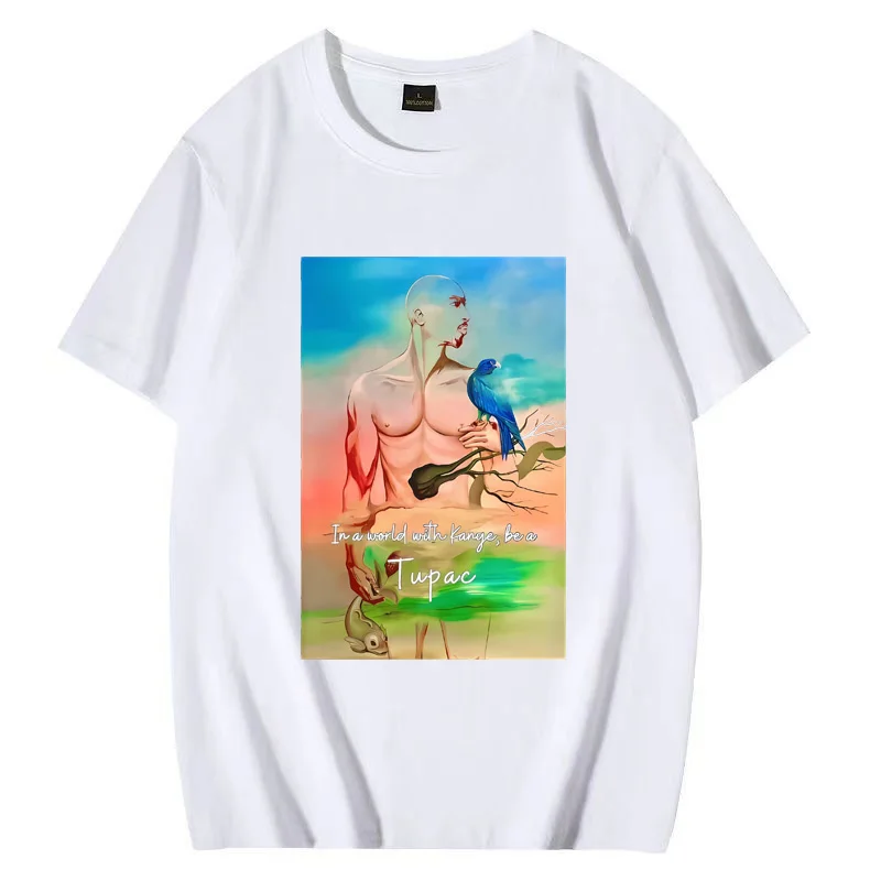 

90s Hip Hop Fan Rap streetwear Tupac Painting Surreal Art Kanye Graphics T shirt Men Women Short Sleeve Cotton Loose Unisex Tee