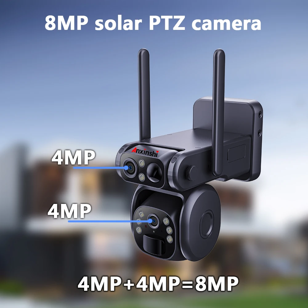 안신시 브랜드 유박스 앱 듀얼 렌즈 4G 와이파이 태양광 PTZ 카메라 PIR AI 인체 감지 태양광 배터리 카메라