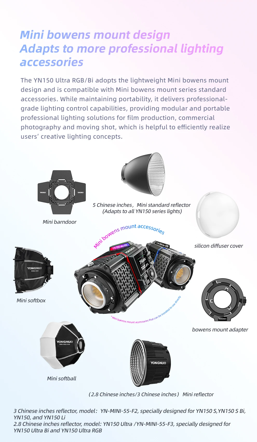 YONGNUO 150W YN150 Ultra RGB Bi-color Portable LED Video Light Fits Mini Bowen M