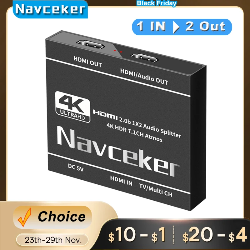2023 Best 4K Hdmi Splitter 1X2 Hdmi 2.0 Splitter 1 In 2 Out Hdmi Audio Extractor Hdr Hdmi2.0 Splitter Per Ps4 Apple Tv Xbox Ps5