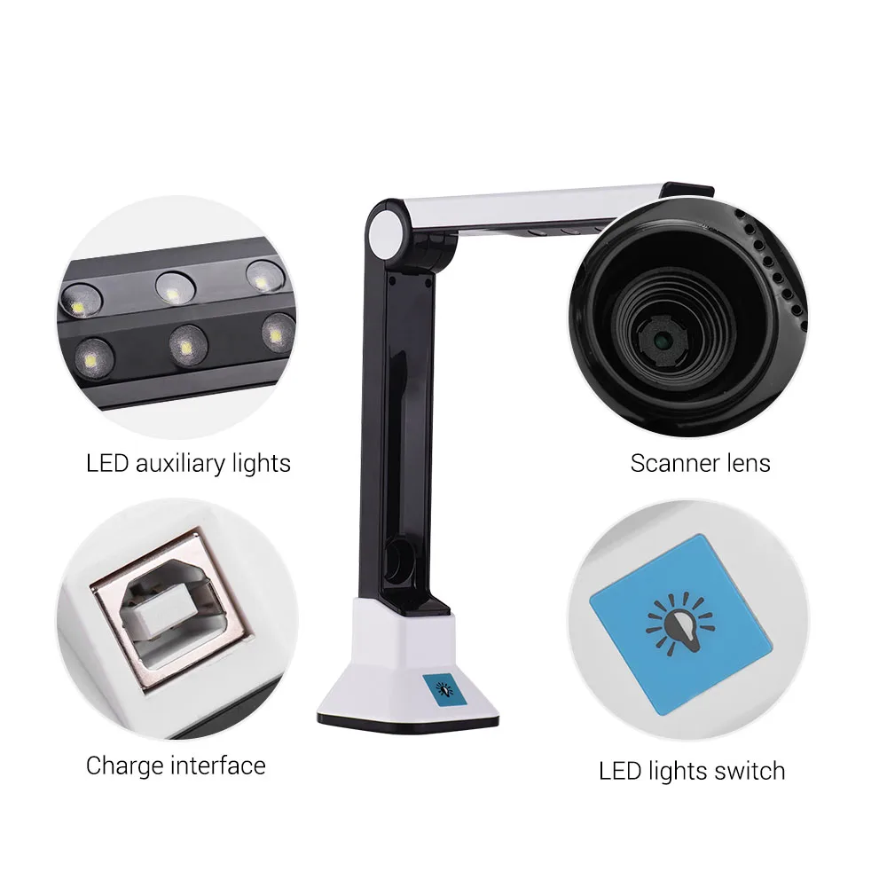 BK50 Portable 10 Mega-pixel High Definition Scanner Capture Size A4 Document Camera for Card Passport File Documents Recognition