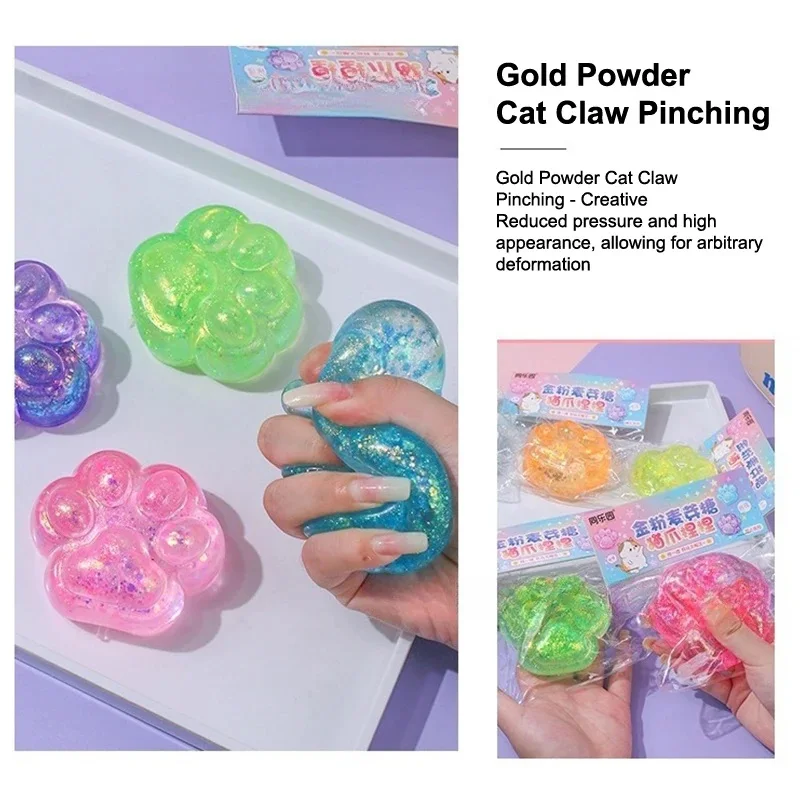 Cute Sequin Cat Claw Squishy Fidget Toy Slow Rebound Stress Relief Toy Pinch Decompression Cat Paw Soft Squeeze Toy 4