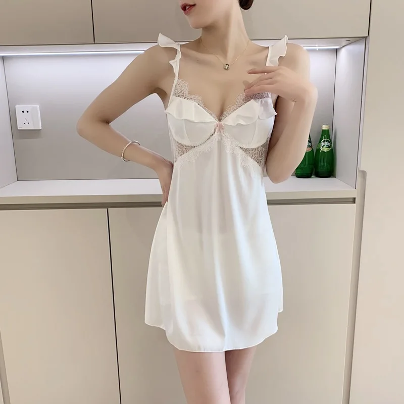 Women Nightwear Home Clothes Nighty Camisola Satin Nightdress Sleepwear