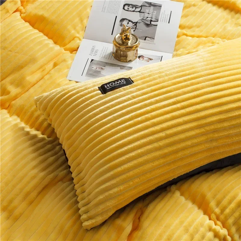 Winter Thick Solid Color Velvet Duvet Cover Warmth Bedding Set 2