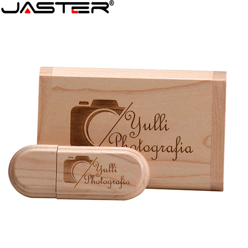 

JASTER USB Flash Drives 64GB Wooden box Memory Stick Beech 32GB Free custom logo Pen drive 16GB Maple box Wedding gift Pendrive