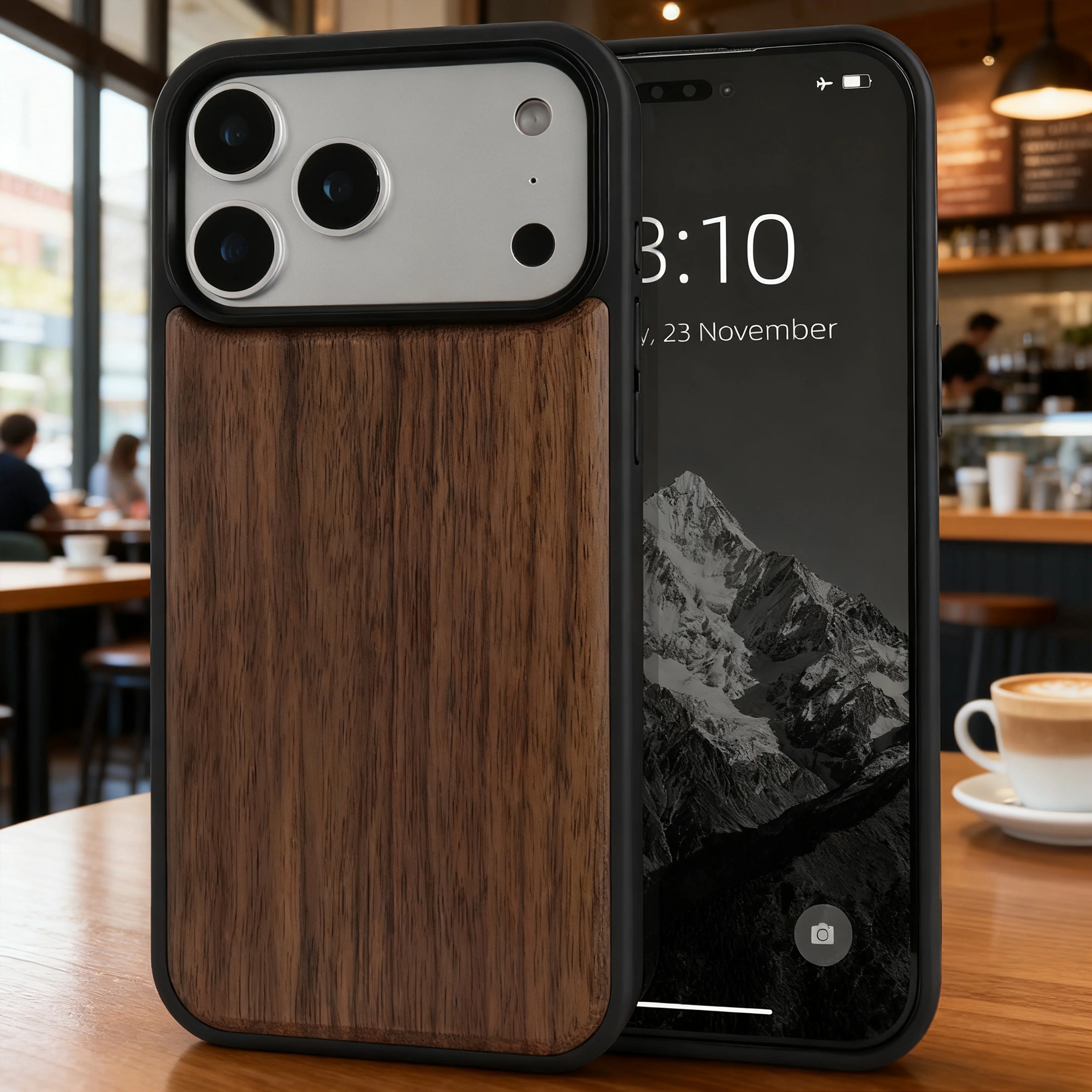 Deluxe Shockproof Walnut Cherry Wood Phone Case with Soft Bumper Cover