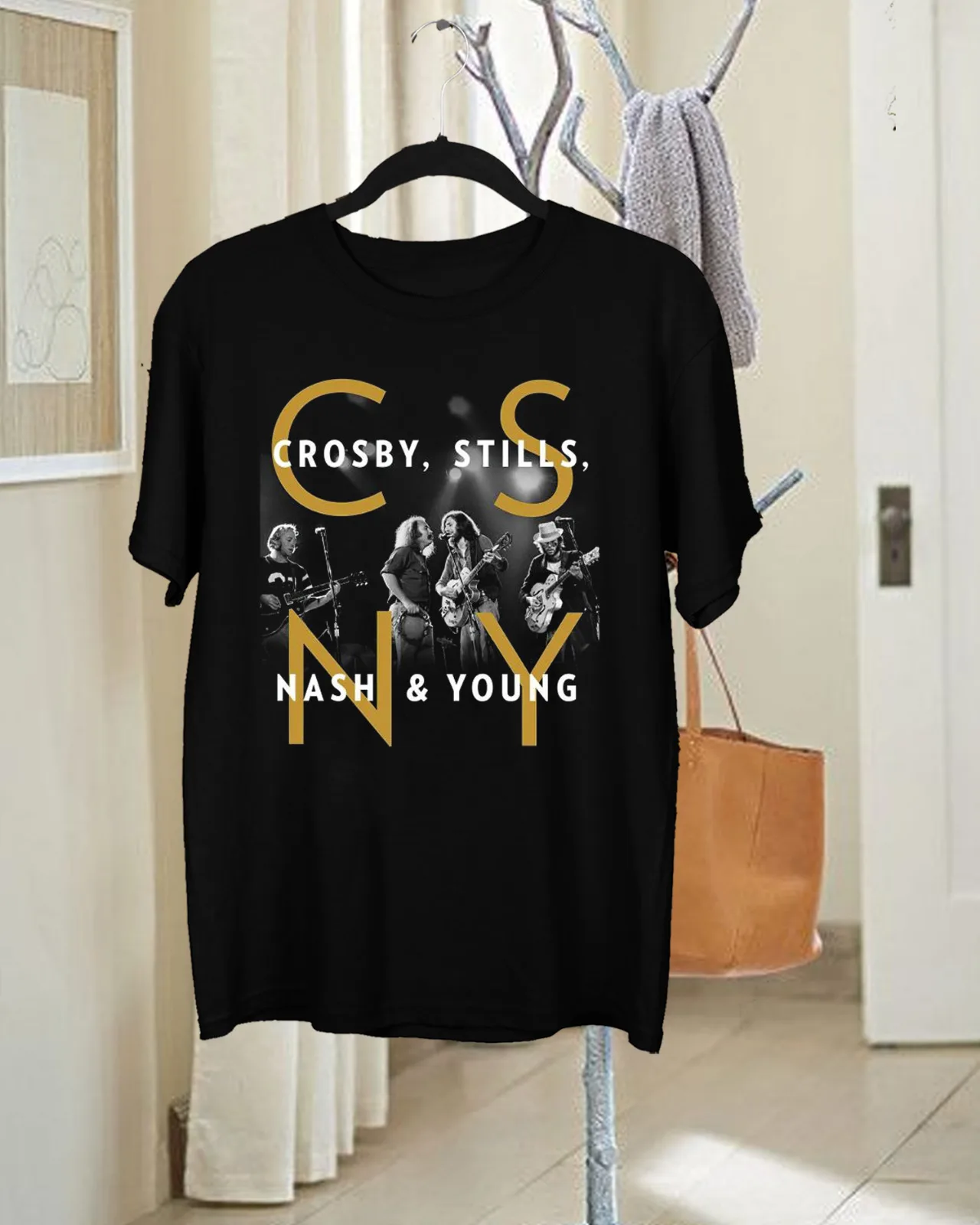 Csny Crosby Stills Nash E Camicia A Maniche Corte In Cotone Nero A Maniche Corte Ag551 A Maniche Lunghe