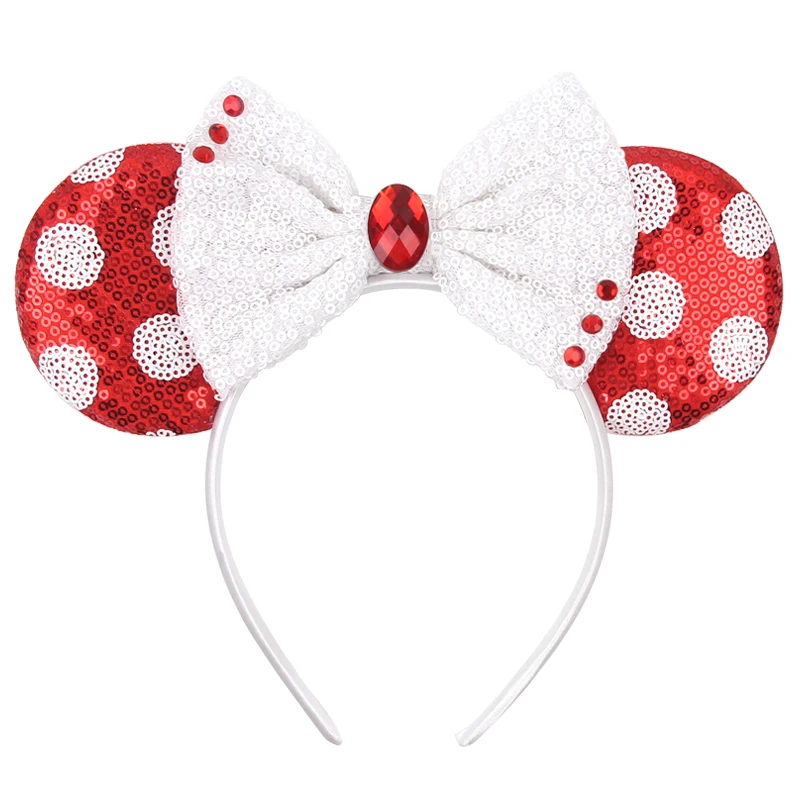 

2024 New Minnie Mouse Ears Headband Chic Women Party Decoration Rhinestones Polka DOT Disney Hairband DIY Kids Hair Accessories
