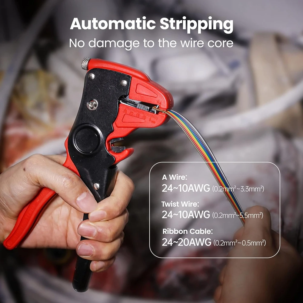 Automatic Wire Stripper and Cutter 2 in 1 Adjustable 10-24 AWG Electrical Cable Stripping Tool