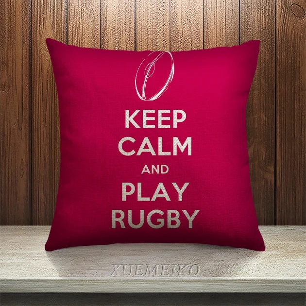 

NEW Decorative Cotton Linen Square Throw Pillow Case Cushion Cover Art Design 18X18 Inches(one Side) Keep Calm and Paly RugbY