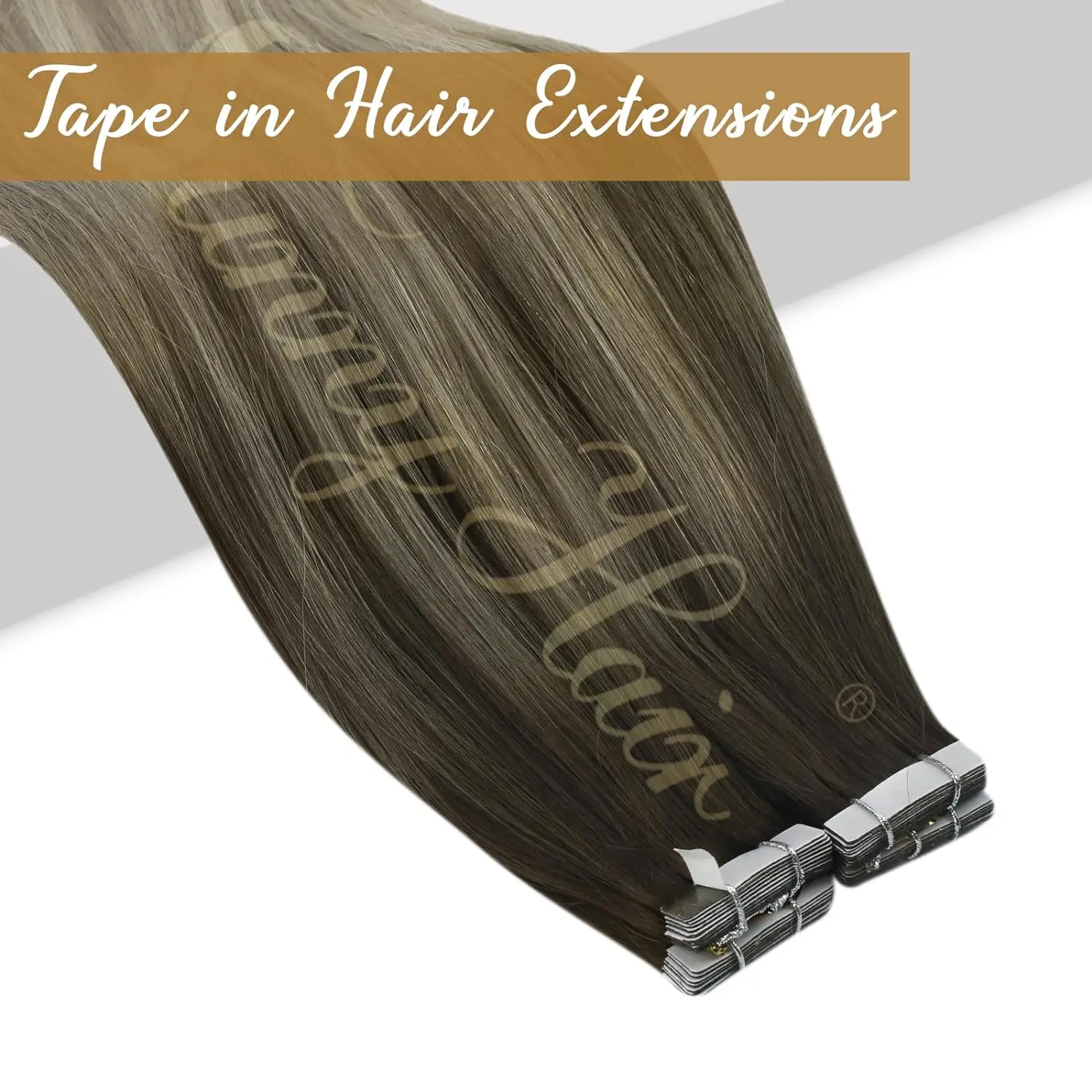 [NEW]VeSunny Tape In Hair Extensions Human Hair Real Natural Hair Balayage Color #4-14-60 Skin Weft Straight Seamless Hair 3
