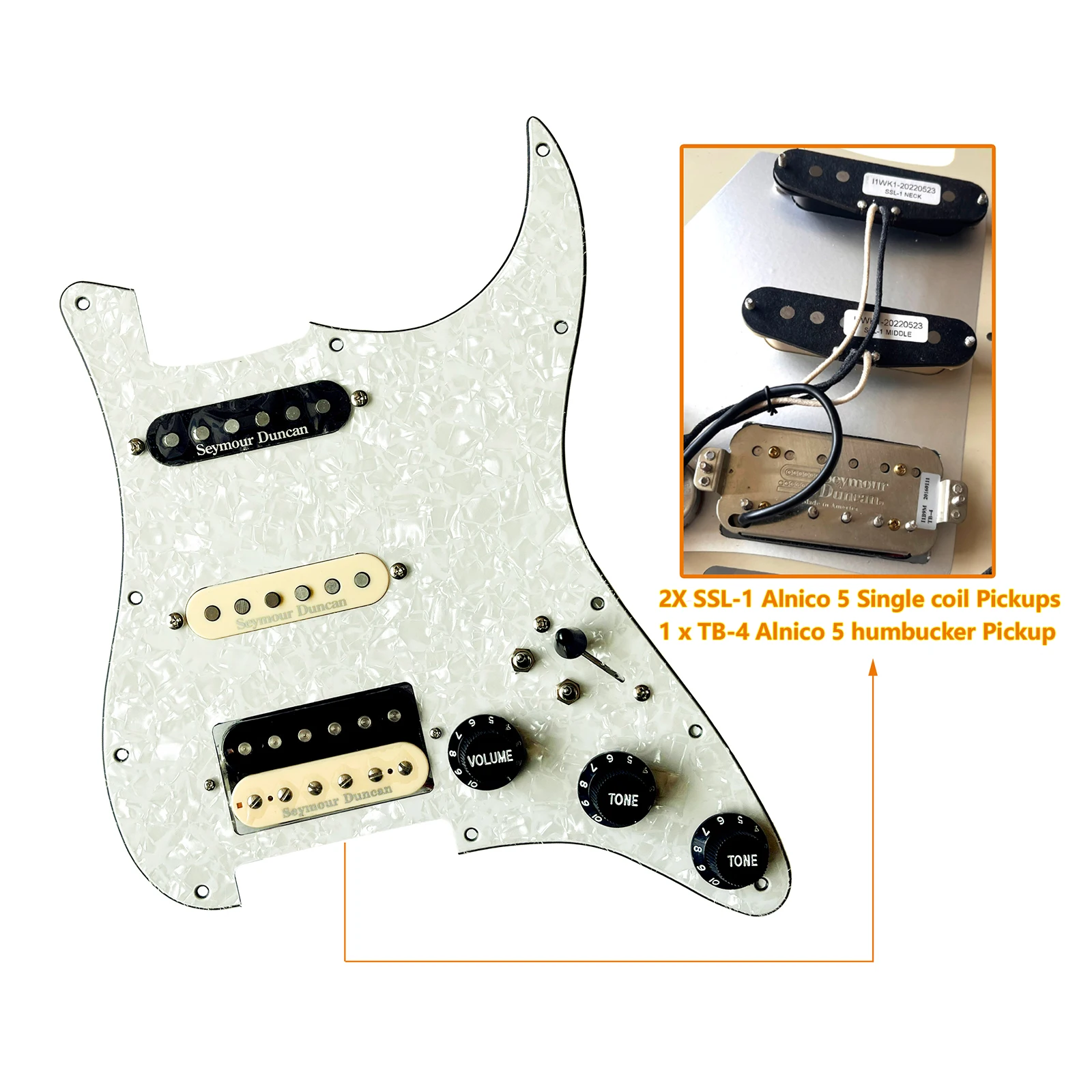 

SSH Предварительно Проводная гитара Strat Pickguard набор загруженный Alnico 5 хамбакер палочка Защитная катушка разделитель переключатель Мульти Переключатель для FD ST