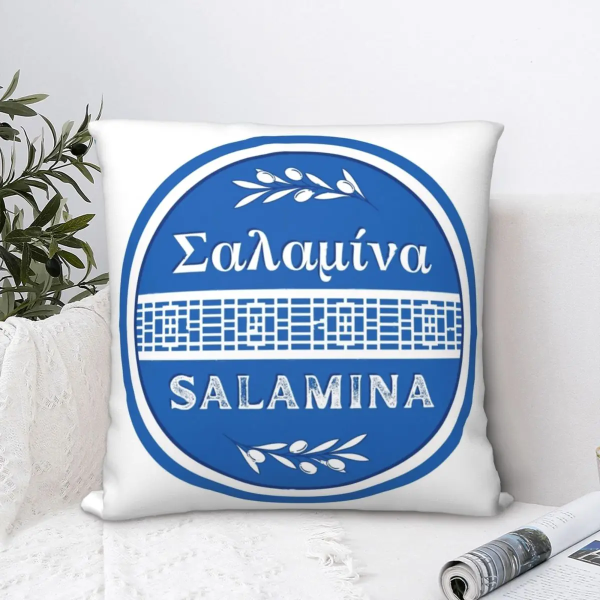 Greek Island Of Salamina Square Pillowcase Polyester Pillow Cover Velvet Cushion Zip Decorative Comfort Throw Pillow for home customized fashion home decoration pillowcase navy blue white greek european style square pillowcase cushion cover