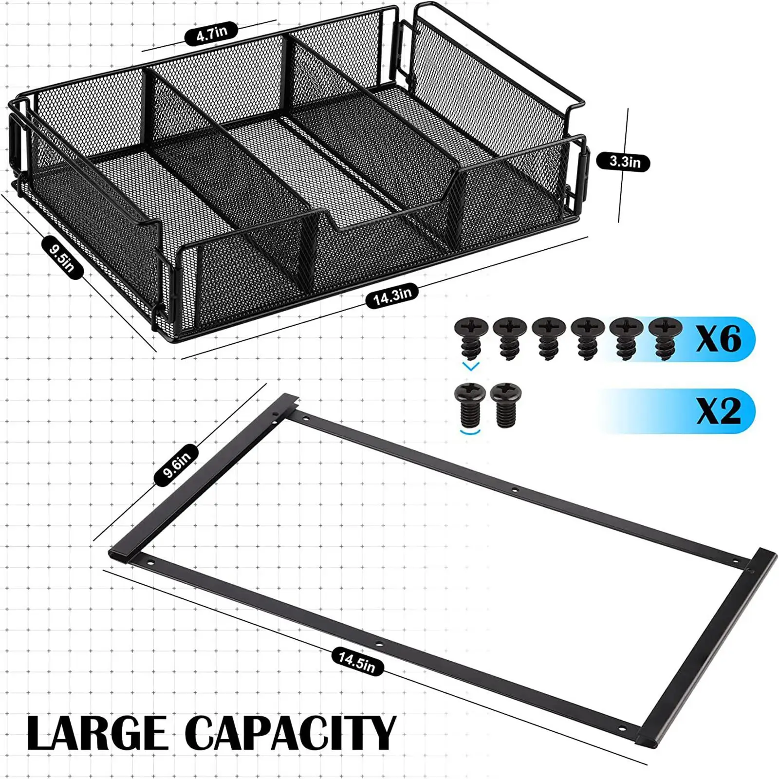 under Desk Drawer Storage Basket File Holder Pull Out Easy Assembly Stationery