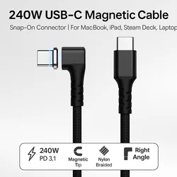 High - Speed USB - C to USB - C 240W Fast Charging Cable - Pink TPE Cord - 0.5m (Black - Magnetic)