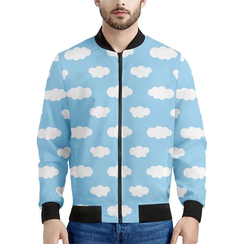 thumbnail image 1 of Chaqueta con cremallera y estampado de nubes blancas de dibujos animados para hombre, abrigo con estampado 3D de cielo para niños, chaqueta informal con cremallera, sudadera de manga larga tipo bombar, 1 of 5