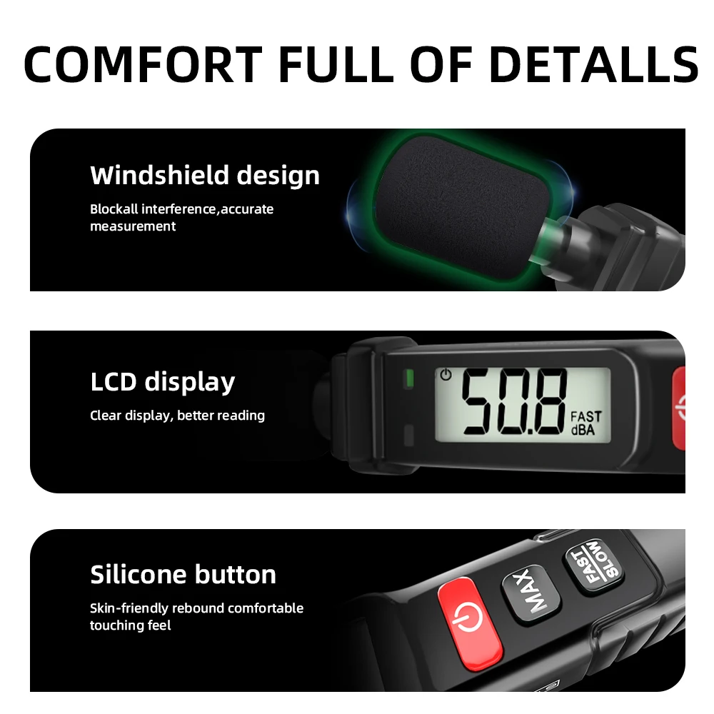MASTFUYI Sound Level Meter sound level meter Digital Noise Meter Handheld DB A- Weighted 30~130dB Audio Measuring Instrument Decibel Monitor