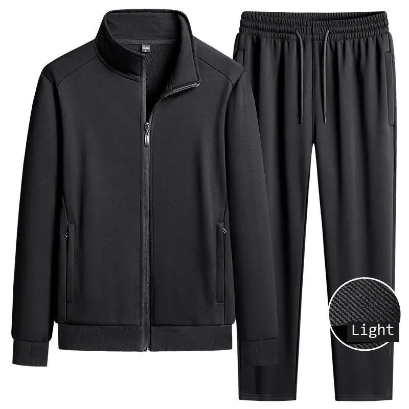 Spring Autumn Pure Cotton Stand Collar Sports Suit Set Thin Casual Workout  Men's Sweatshirt Jack And Pant Suit Two Piece Set