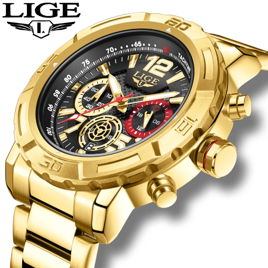 LIGE 2024 New Luxury Quartz Watch For Men Fashion Sport Lume Chronograph Stainless Steel Wristwatch Auto Date Gift Male Clock