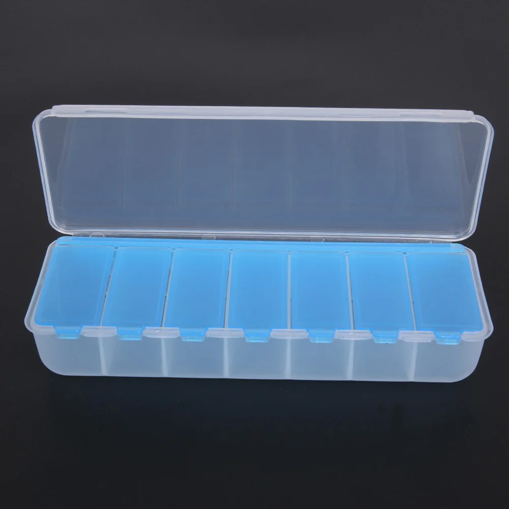 Blue Waterproof 7 Compartment Pill Box Medicine Storage Case