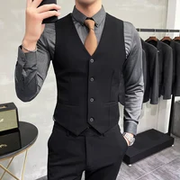 S-7XL High-end Brand Solid Color Elastic Men's Casual Business Vest Groom Wedding Suit Party Waist Coat 2