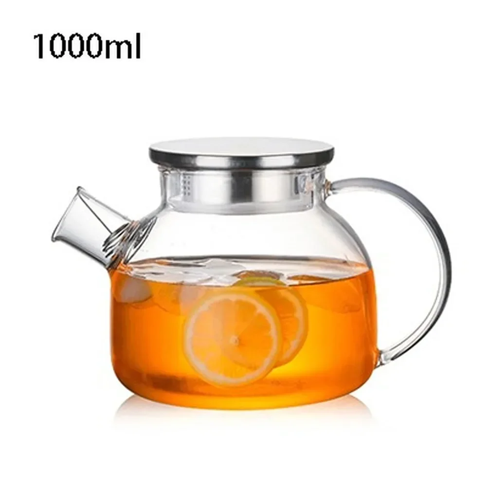 Glass Teapots with Stainless Steel Lid, Heat Resistant Kettle, Cold Water Jug, Clear Juice Container Cover, 1000ml, 1800ml
