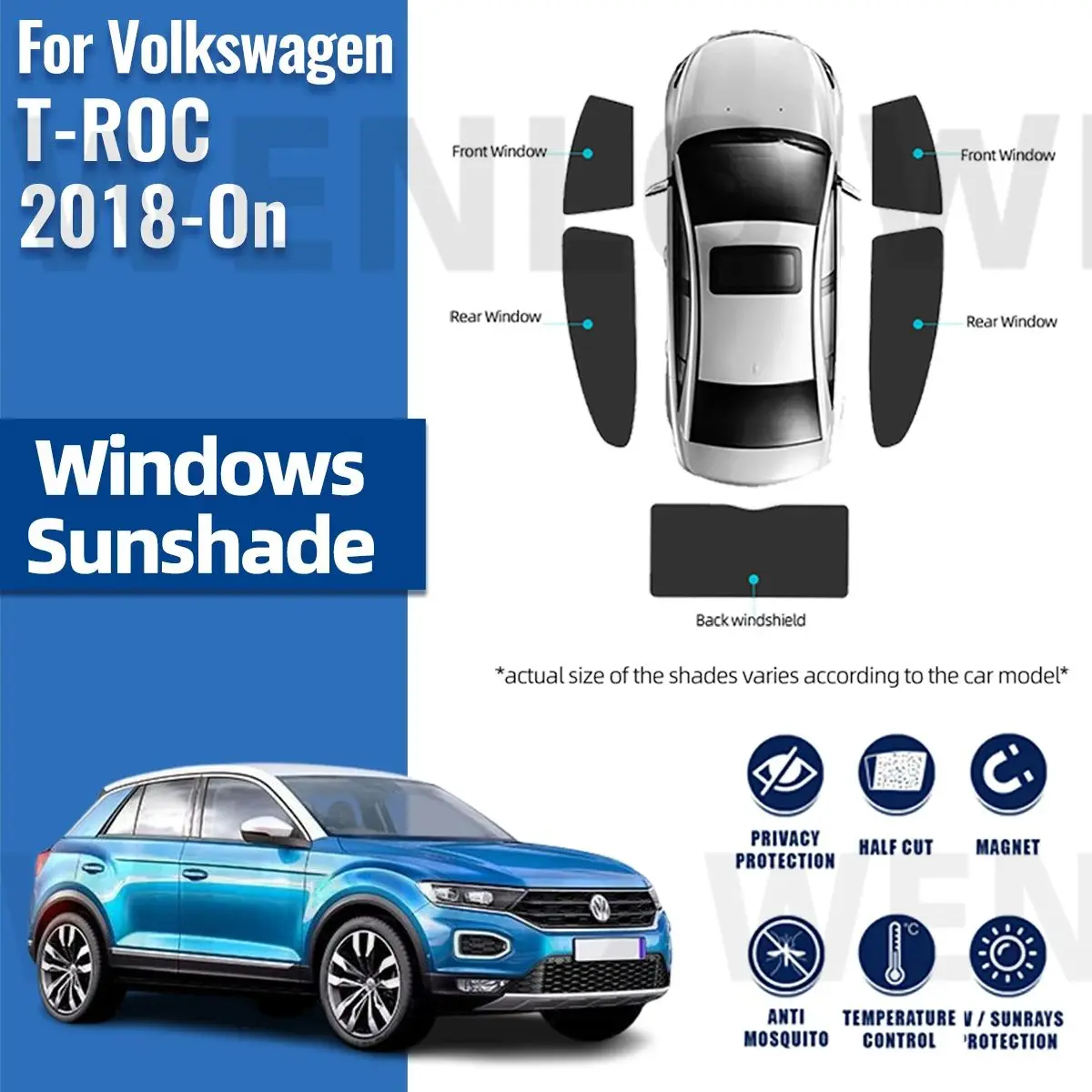 

For Volkswagen VW T-ROC 2018-2023 TROC Side Window Sun Shade Visor Magnetic Car Sunshade Front Rear Windshield Curtains Shield