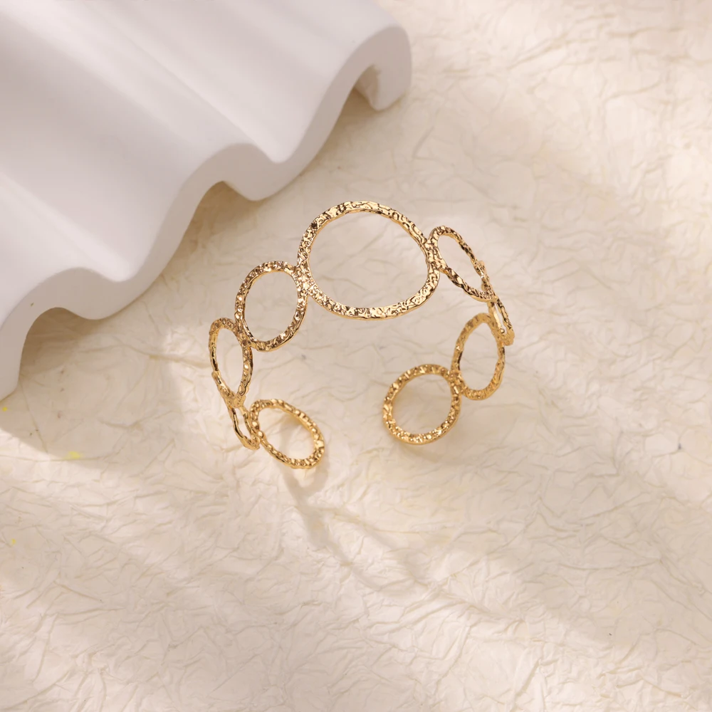 Hollow Bangles for Women Gold Color Stainless Steel Cuff Bangle Bracelet