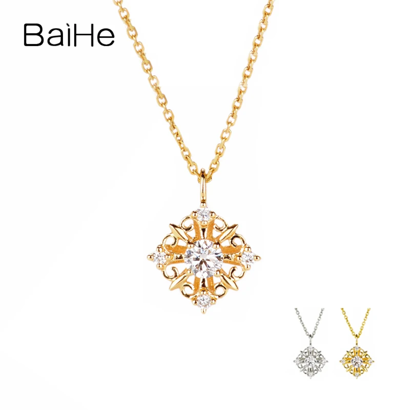 

BAIHE Solid 18K Yellow Gold 0.15ct H/SI Natural Diamond Necklace Women Trendy Engagement Gift Fine Jewelry Collier Ketting