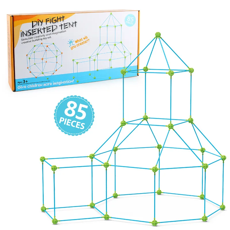 DIY 어린이 조립 장난감 85개 야외 교육용 건설 세트 텐트 성 창의적 STEM 학습 페그 블록