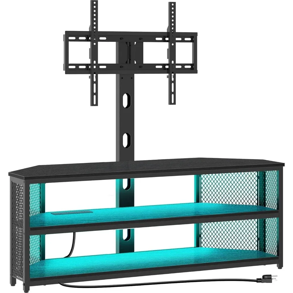 TV Stand with Mount and Power Outlet, Swivel TV Stand Mount with LED Lights for 32/45/55/60/65/70 inch TV 3