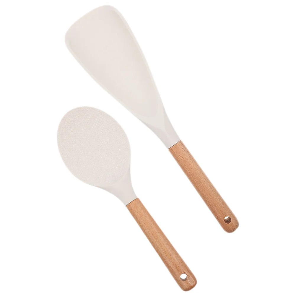 

2 Pcs Silicone Rice Spoon Wear-resistant Spatula Supply Safe Convenient Accessory High Temperature Resistance Scooper