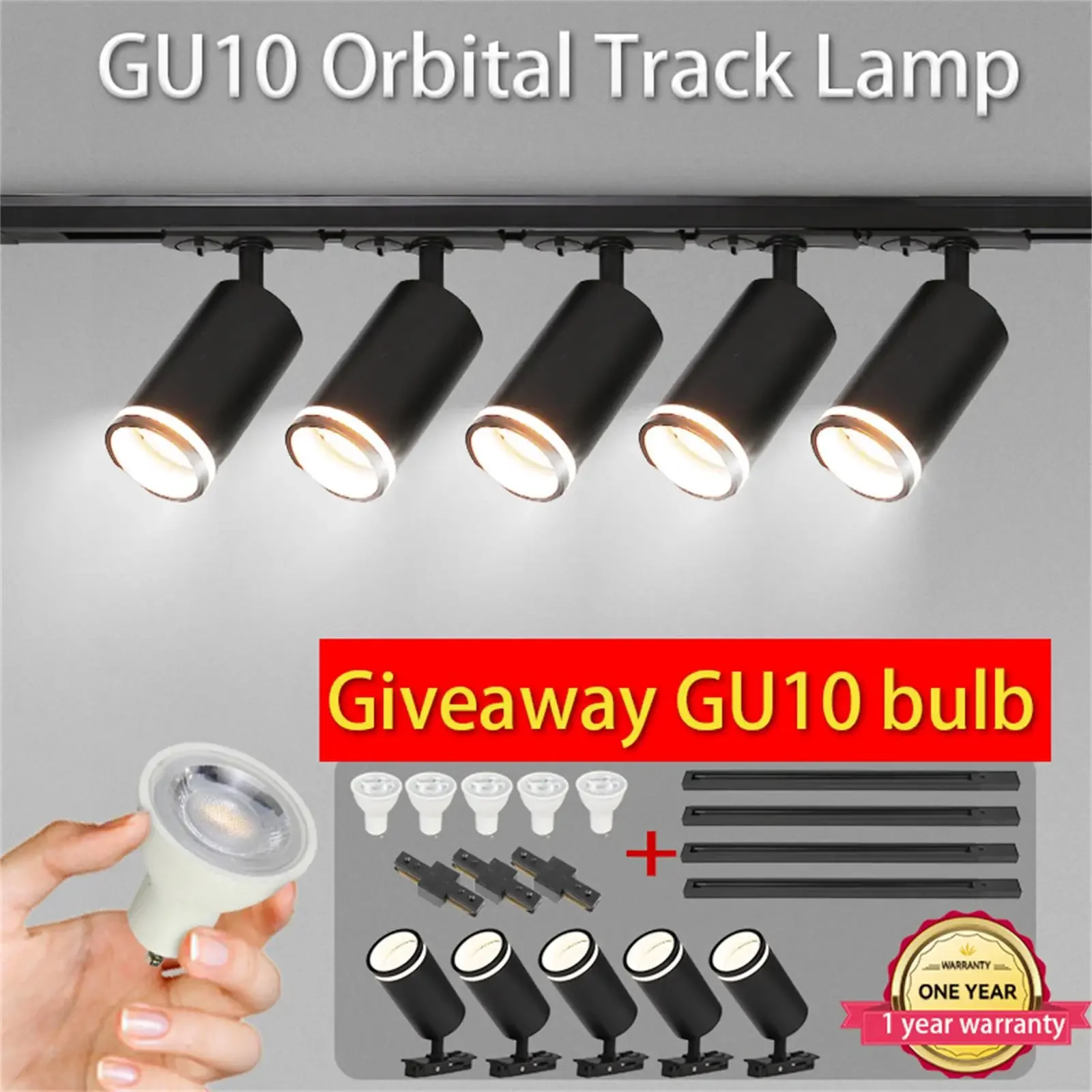 Track Light 85-265V gu10 Ceiling Track Lamp Rail Lighting System Set Rails Spot Clothing Shop Living Room Store Home Free bulb 2